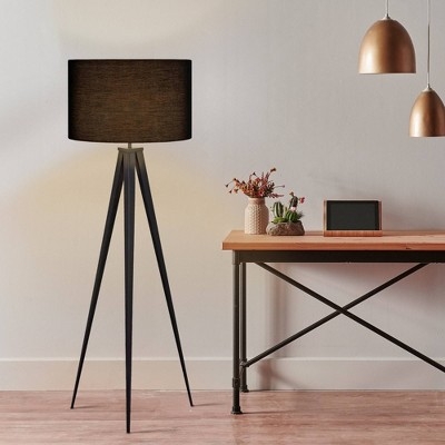 Floor Lamp with Slim Silhouette, Matte Black Finish & Drum Shade