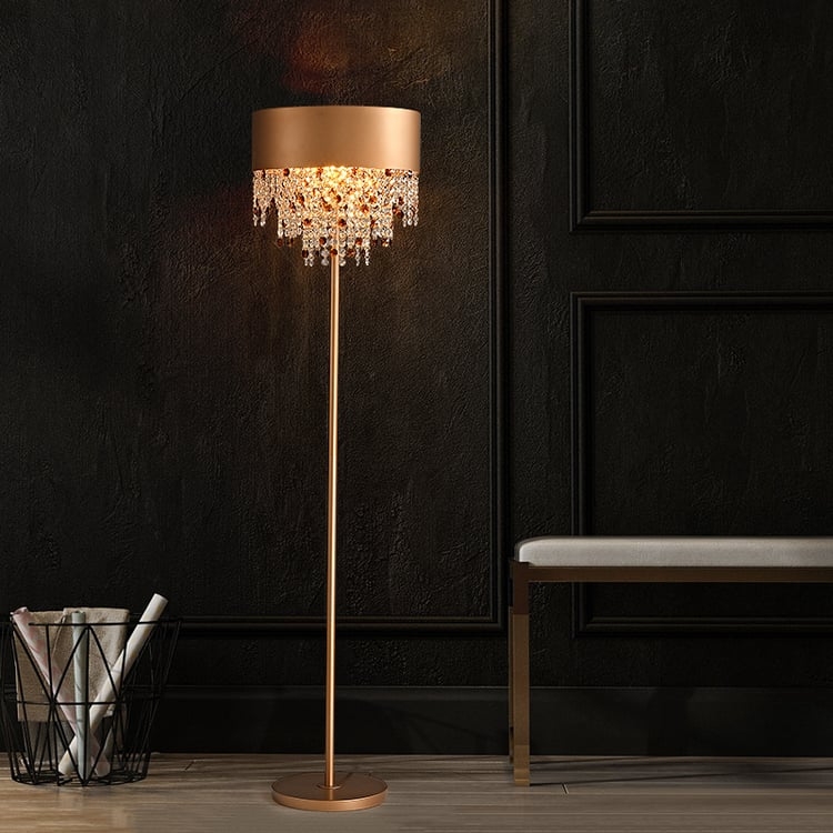Floor Lamp with Stacked Crystalline Spheres, Polished Metallic Stand