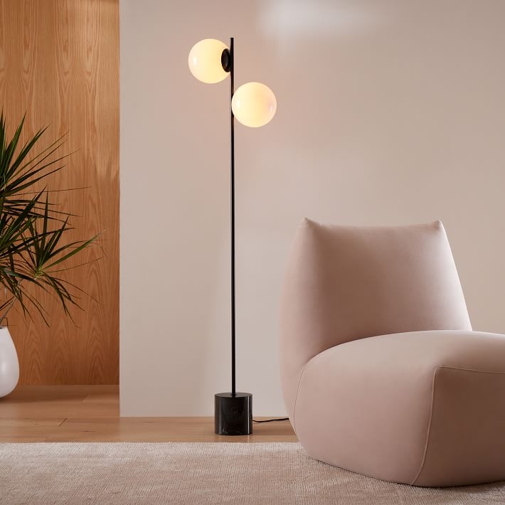 Floor Lamp with Staggered Globes, Blackened Brass Finish for Reading Nooks