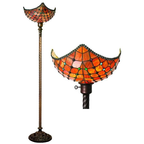 Floor Lamp with Stained Glass Shade Antique Bronze Finish Tiffany Style