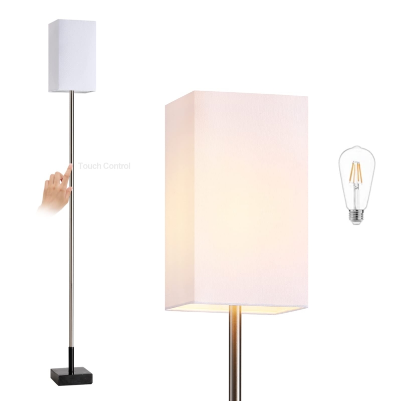 Floor Lamp with Sturdy Marble Base, Brushed Nickel & Square Shade