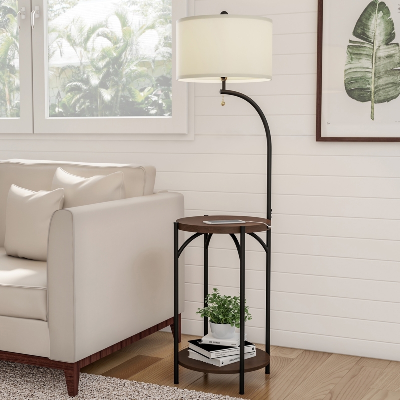 Floor Lamp with Table Integrated Two Tier Modern Rustic