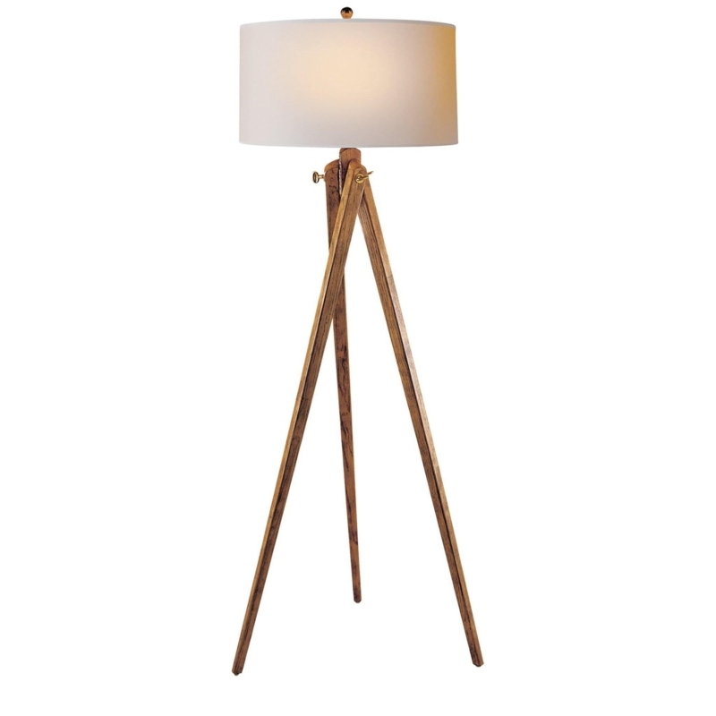 Floor Lamp with Tapered Drum Shade in Light Wood Toned Coastal Style