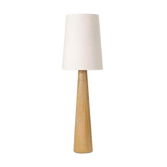 Floor Lamp with Tapered Wood Base and Linen Drum Shade