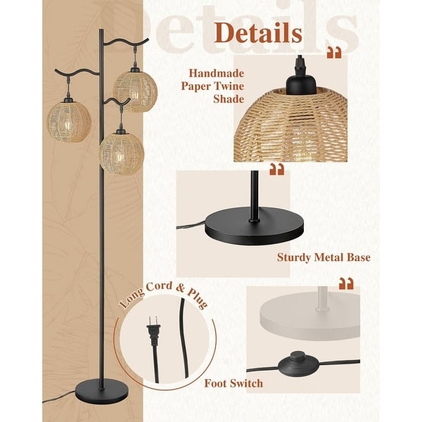 Floor Lamp with Three Adjustable Heads Matte Black Contemporary Styling