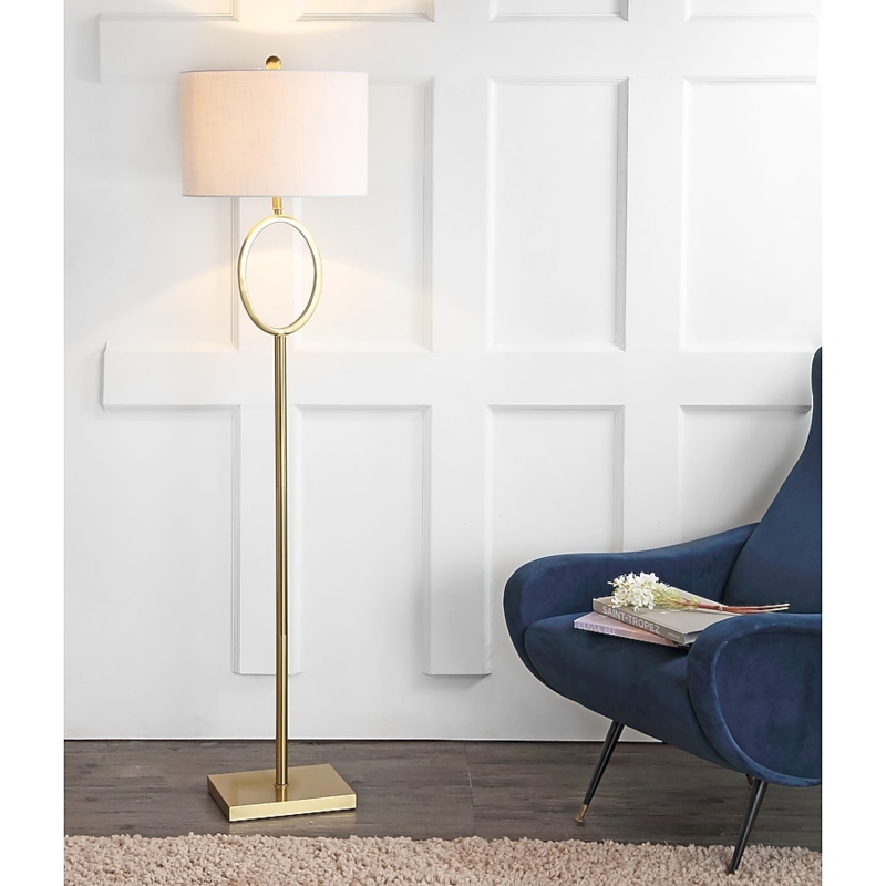 Floor Lamp with Twin-Rod Frame, Brushed Brass Finish