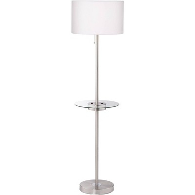 Floor Lamp with USB Charging Port and Brushed Nickel Finish Tray