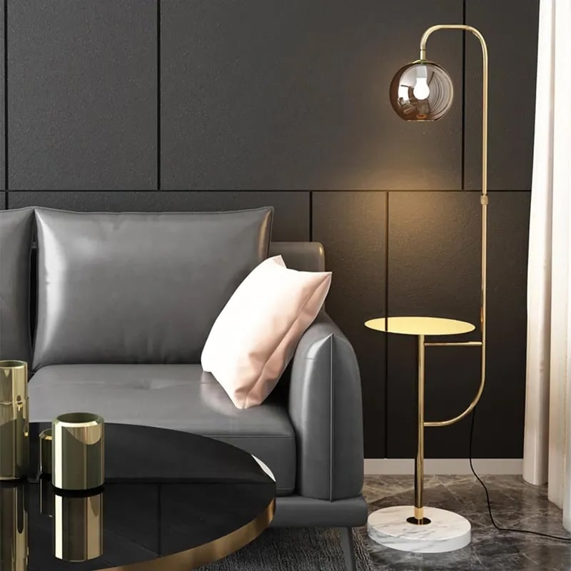 Floor Lamp with White Glass Globe Shade and Polished Gold Finish