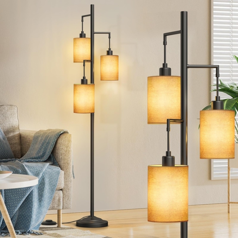 Floor Lamp with Woven Teardrop Shades Tree Style Frame Boho Style
