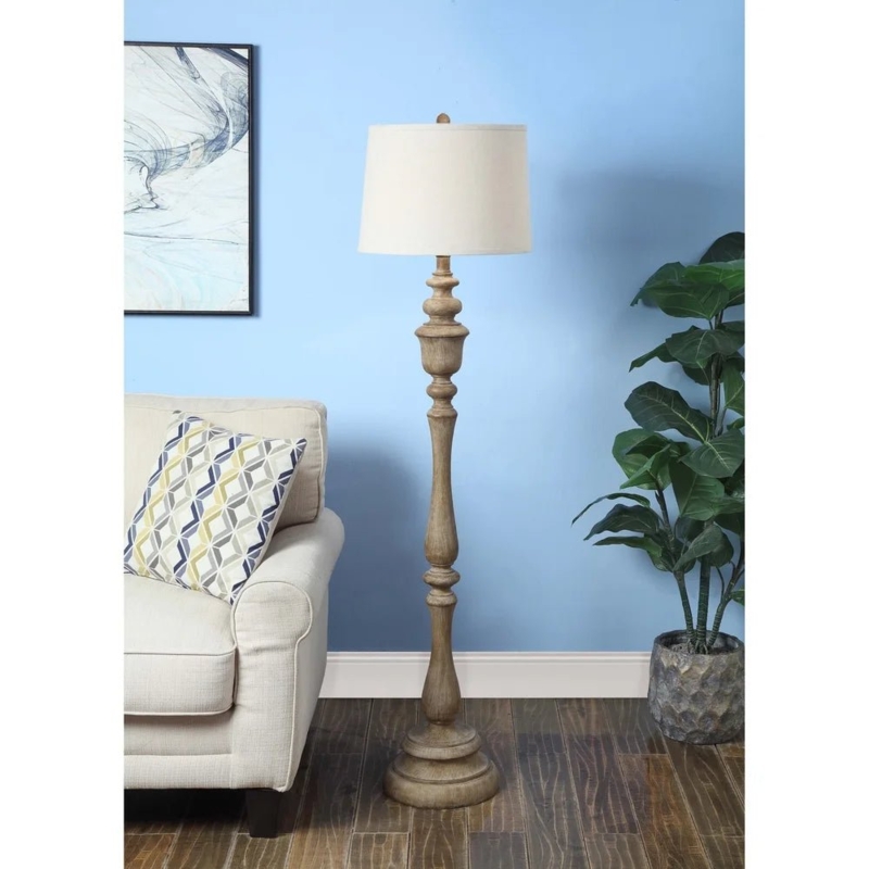 Floor Lamp Wood Look Base Tapered Silhouette Shade