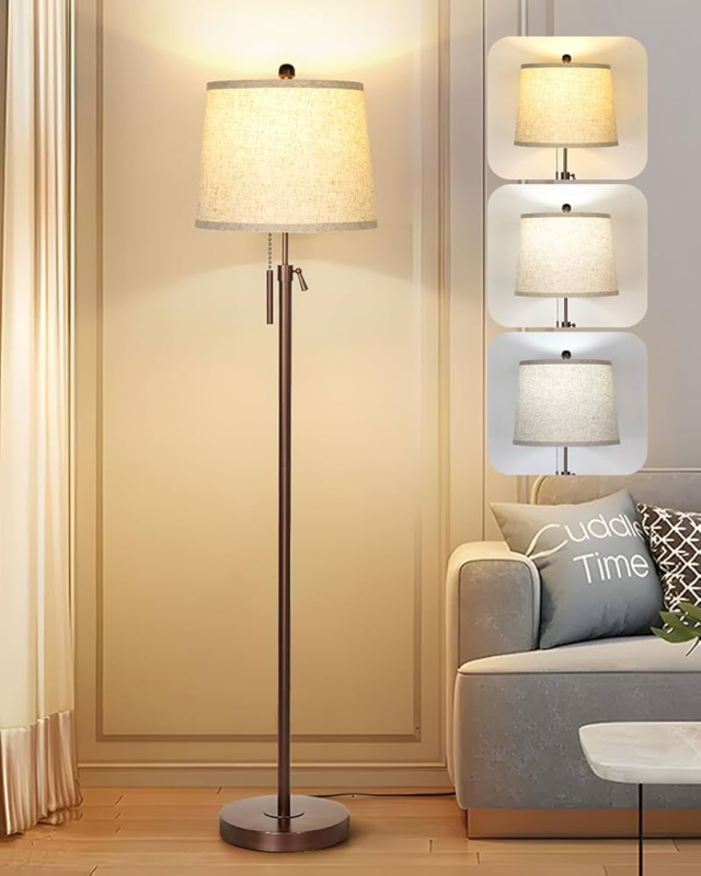 Floor Lamp Wood Toned Adjustable Pull Chain Scandinavian Nook