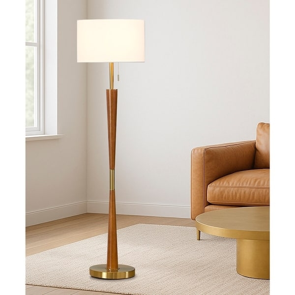 Floor Lamp Wood Toned Legs Tripod Base Drum Shade Scandinavian