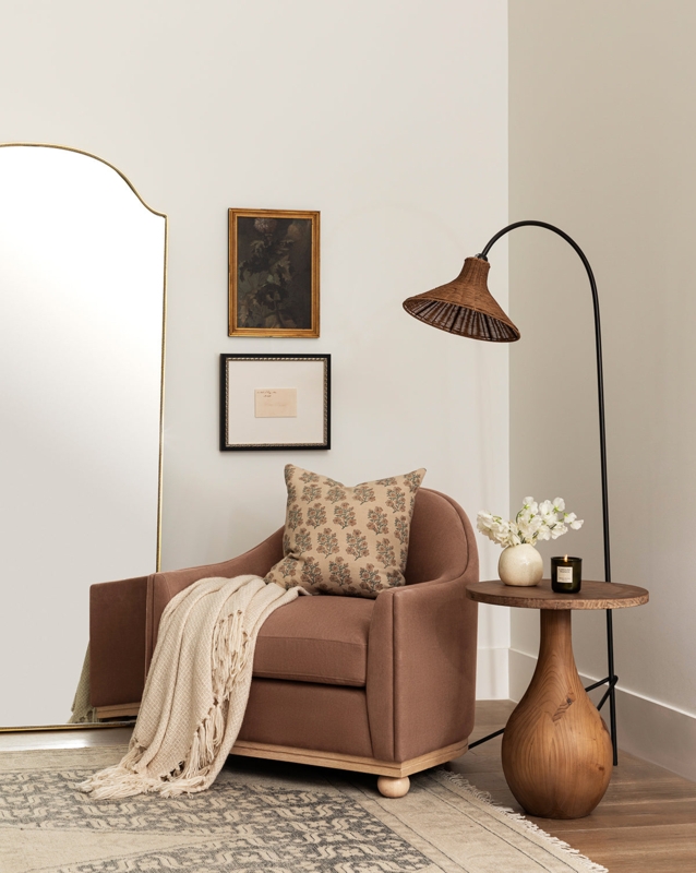 Floor Lamp Woven Conical Shade Matte Black Slender Base Coastal Style