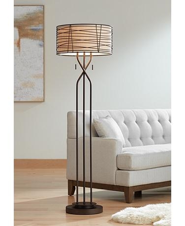 Floor Lamp Woven Metal Shade with Bronze Finish and Cage Silhouette