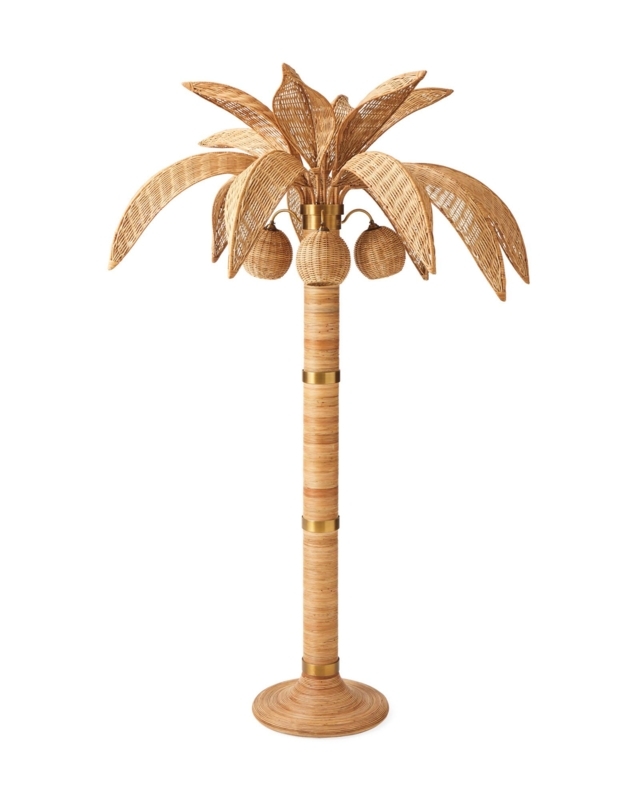 Floor Lamp Woven Rattan Base, Tapered Silhouette Coastal