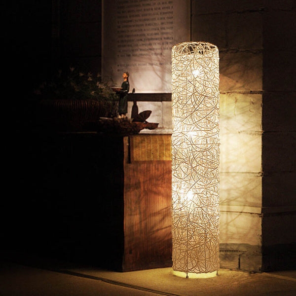 Floor Lamp Woven Rattan Lattice Cylindrical Column Bohemian Lighting