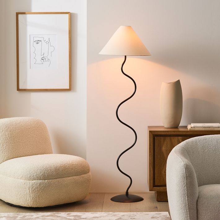 Floor Lamp Zigzag Stem Gold Stone Base Sculptural Minimalist Design