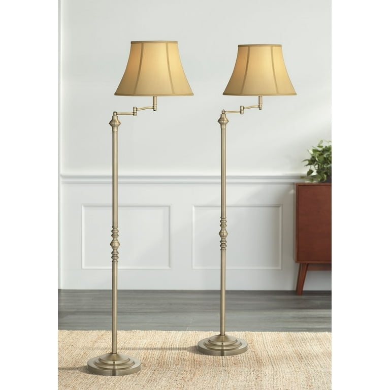 Floor Lamps Set of Two Swing Arm Antique Brass Finish