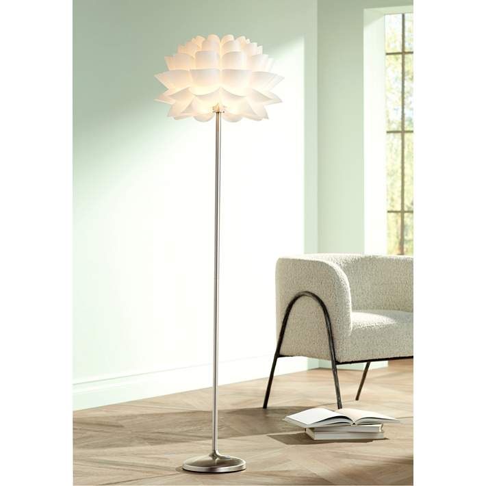 Floral Floor Lamp: Contemporary Layered Petal Shade on Silver Pole