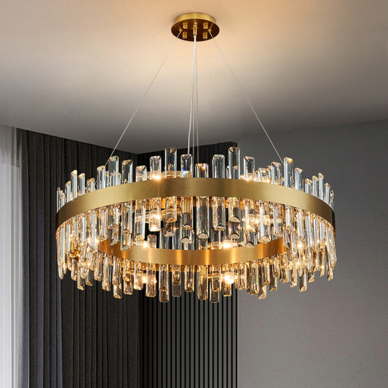 Flush Mount Ceiling Light with K9 Crystal Prisms and Polished Chrome Drum