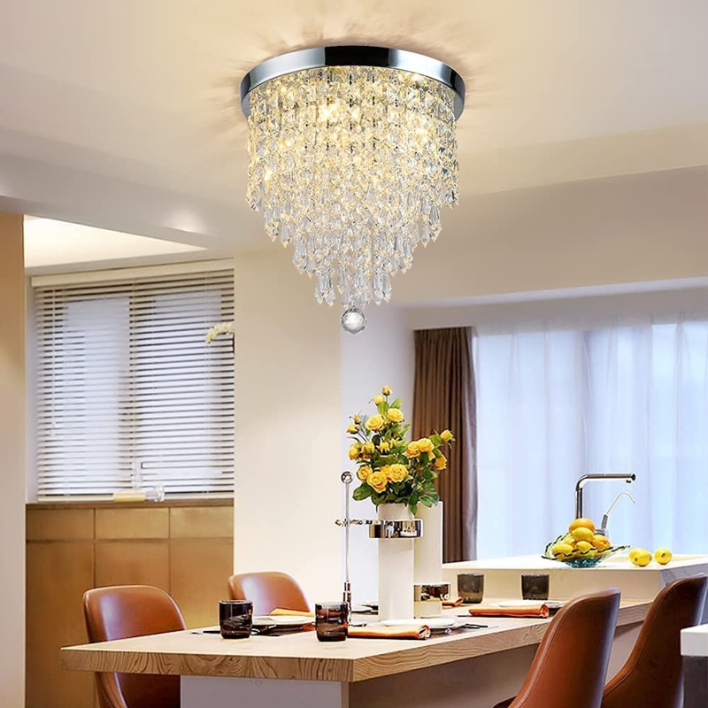 Flush Mount Chandelier Beaded Shade Tiered Droplets Chrome Glam