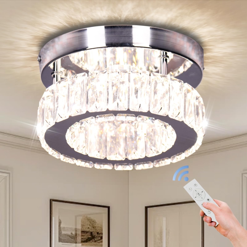 Flush Mount Chandelier: Chrome Mini Tiered Design with Faceted Crystals