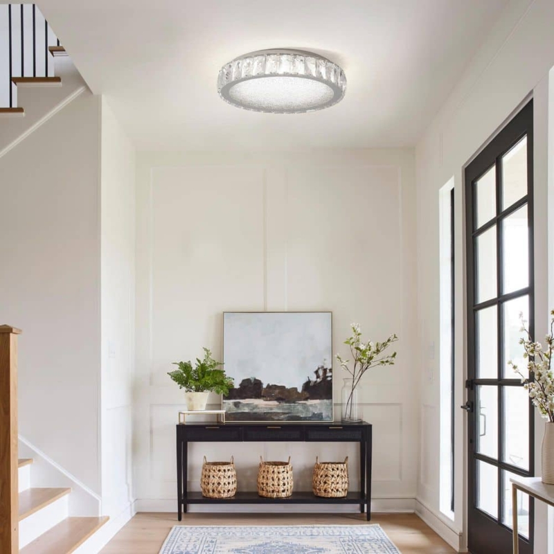 Flush Mount Chandelier: Crystal with Square Polished Chrome Base