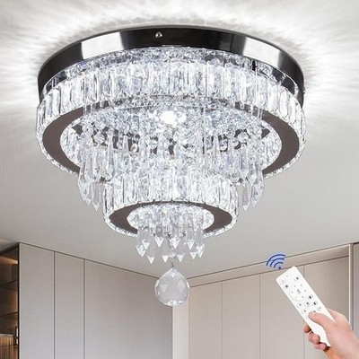 Flush Mount Chandelier Rectangular Crystals Gold Tiered Modern