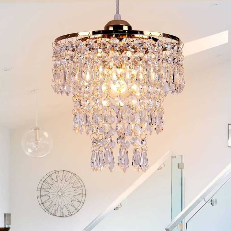Flush Mount Chandelier: Small Gold Glam with Tiered Raindrop Crystals