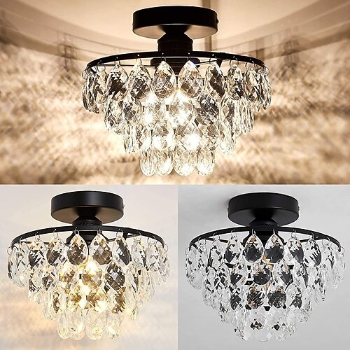 Flush Mount Light Crystal Drum Shade Industrial Glam Ceiling Fixture