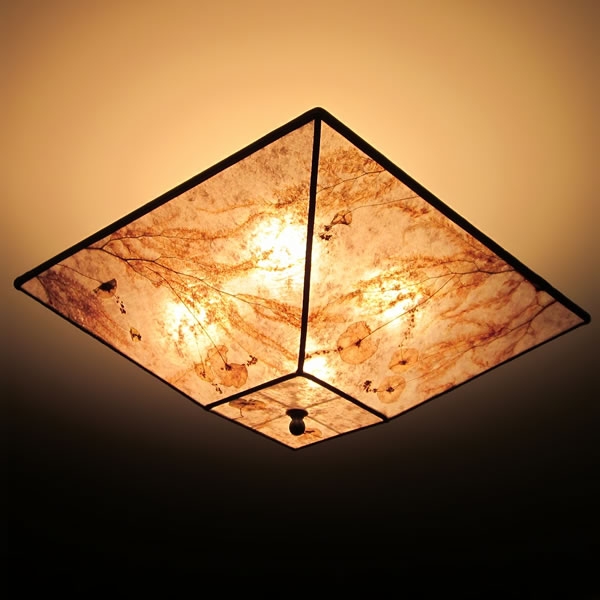Flush Mount Light Dried Fern Leaves Mica Shade Craftsman Square