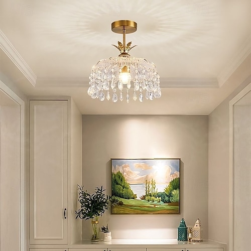 Flush Mount Light Tiered Crystal Prisms Matte Black Glam Ceiling Fixture