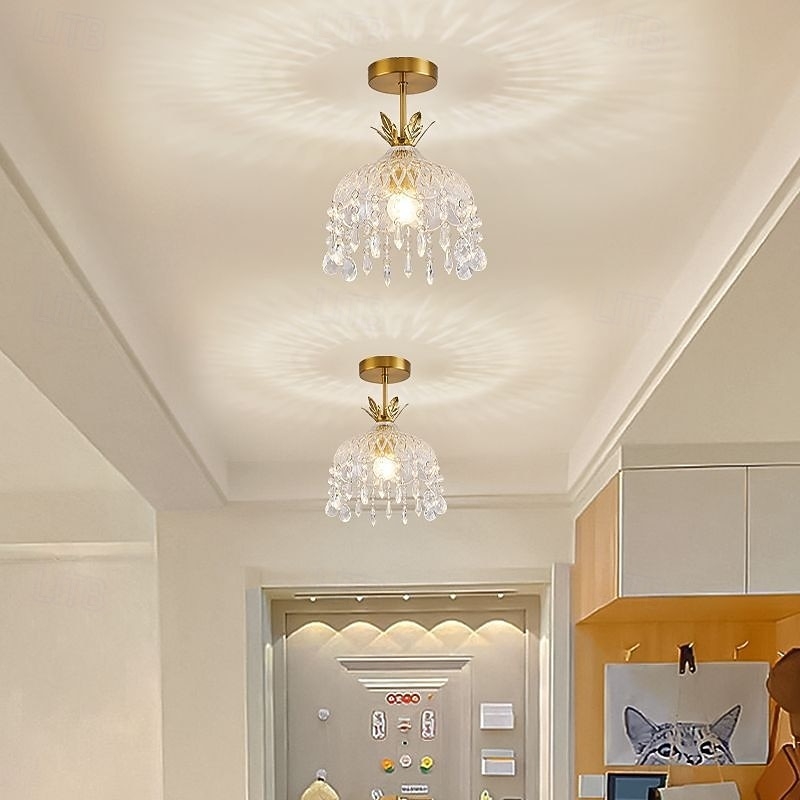 Flush Mount Light Tiered Rectangular Crystals Contemporary Ceiling Lamp