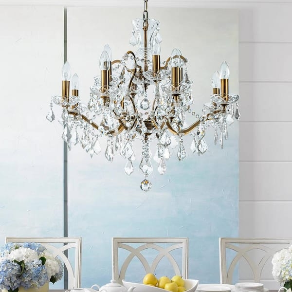 French Antique Gold Crystal Chandelier, Two-Tiered Traditional