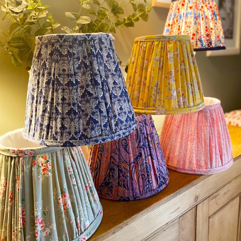 French Cottage Gathered Lampshade with Delicate Floral Print