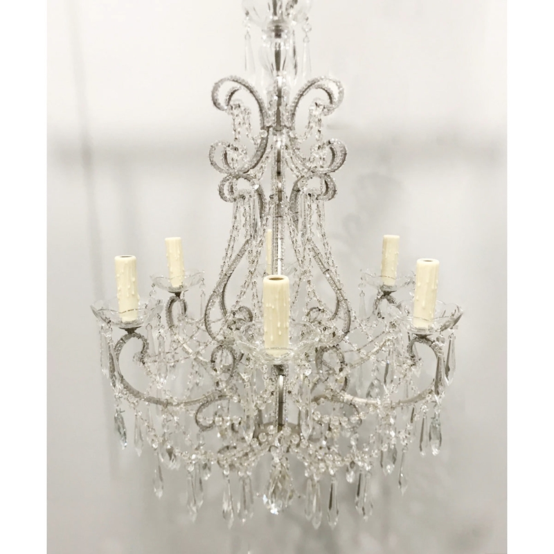French Country Crystal Lighting with Whitewashed Scrolled Arms.