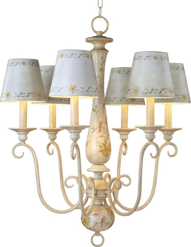 French Country Floral Lamp Shade with Pleated Design and Blue Trim