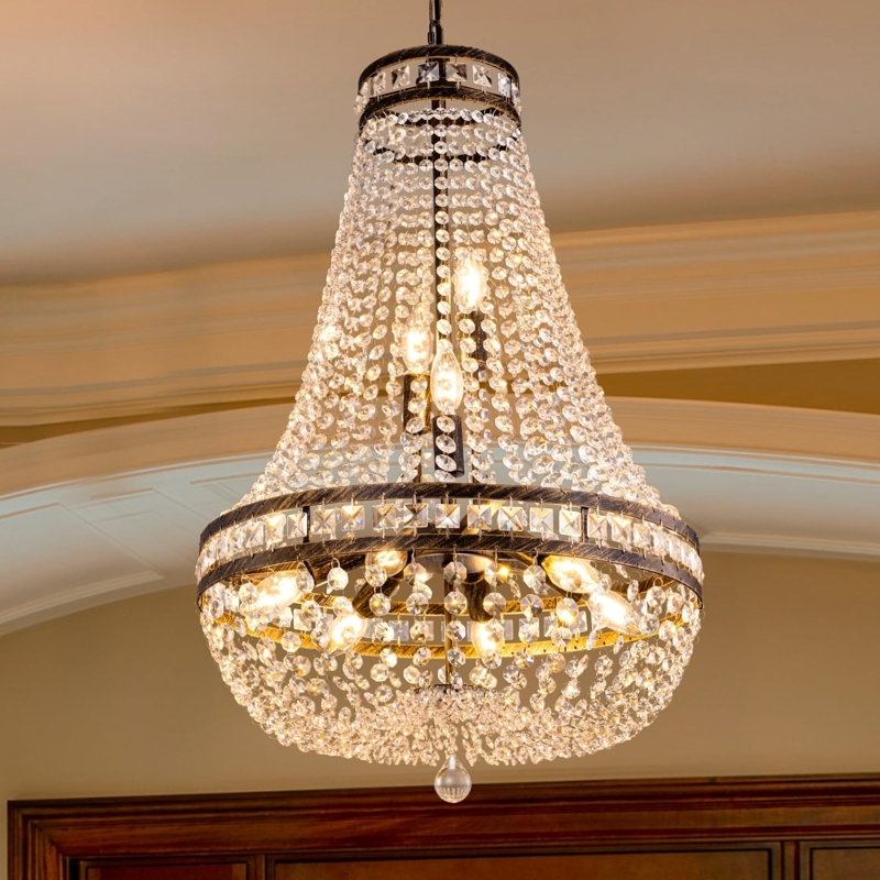 French Empire Crystal Chandelier, Bronze Finish, Tiered Design
