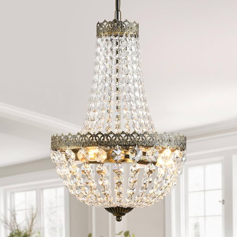 French Empire Mini Chandelier Lighting With Cascading Crystal Accents