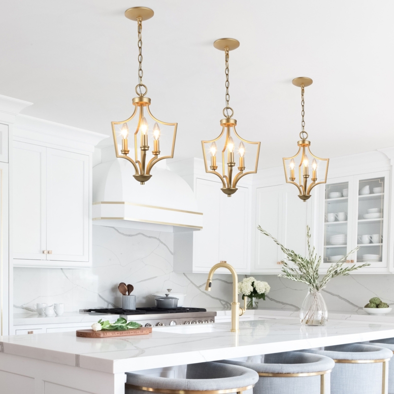 Geometric Lantern Chandelier, Open Cage 3-Light Kitchen Island