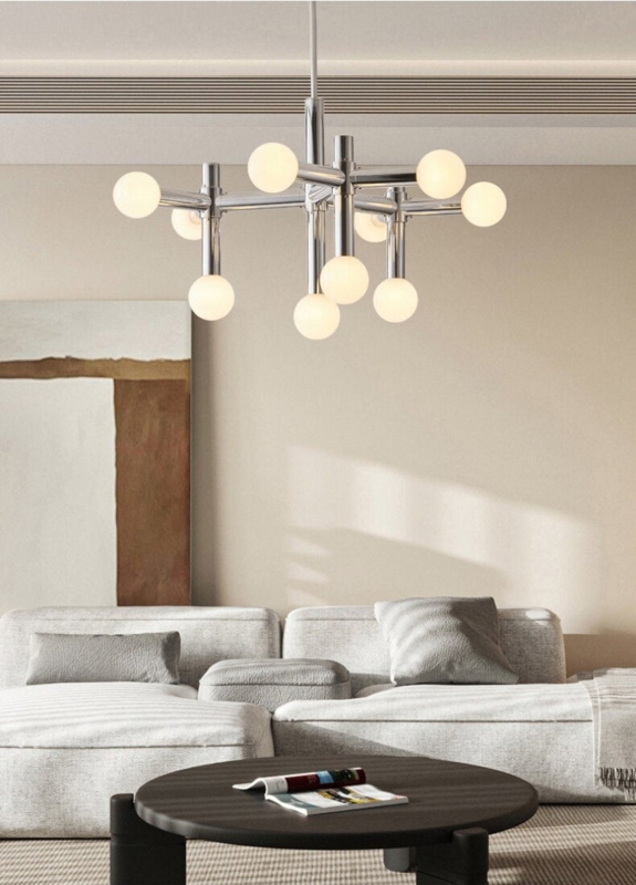 Geometric LED Chandelier Integrated Disc Shades Polished Chrome