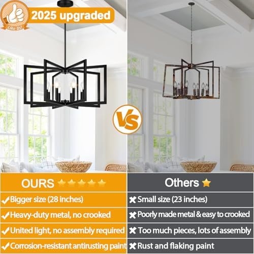Geometric Linear Chandelier Open Frame Metal Cage Modern Farmhouse