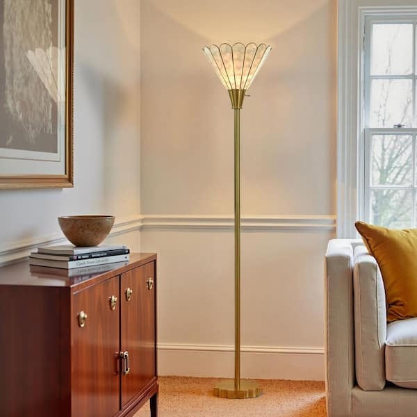 Glam Floor Lamp Polished Brass Crystal Inlaid Shade Elegant