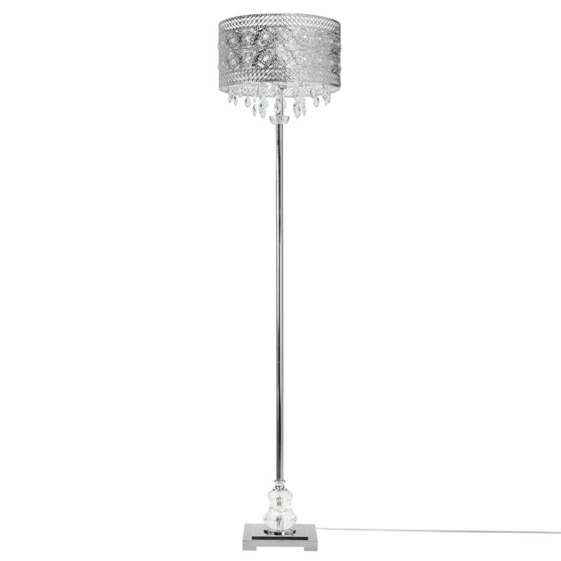 Glam Floor Lamp Polished Silver Stacked Crystal Orbs White Shade