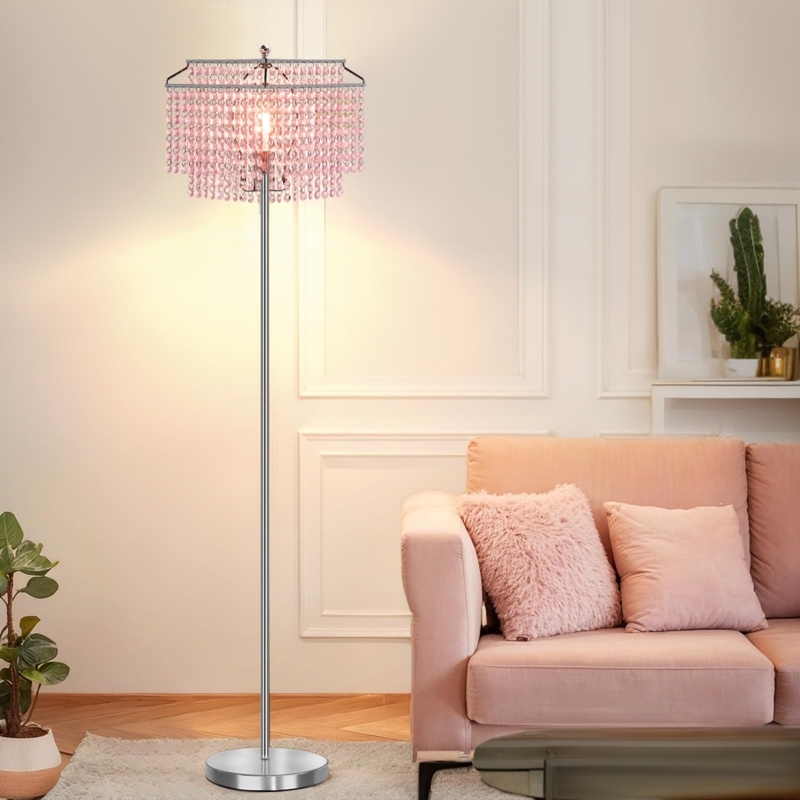 Glam Floor Lamp Stacked Spheres Double Layer Shade Crystal Lighting