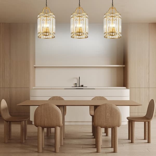 Glam Gold Island Lighting Chandelier Featuring Vertical Crystal Prisms