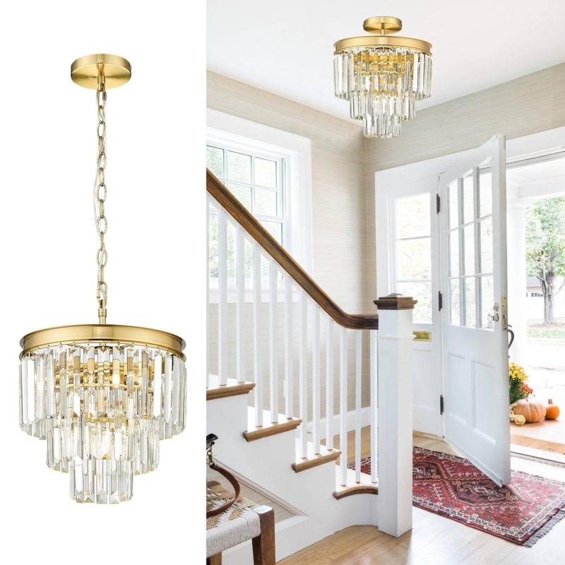 Glam Mini Chandelier for Bedroom: Gold Three-Tier Crystal Fixture
