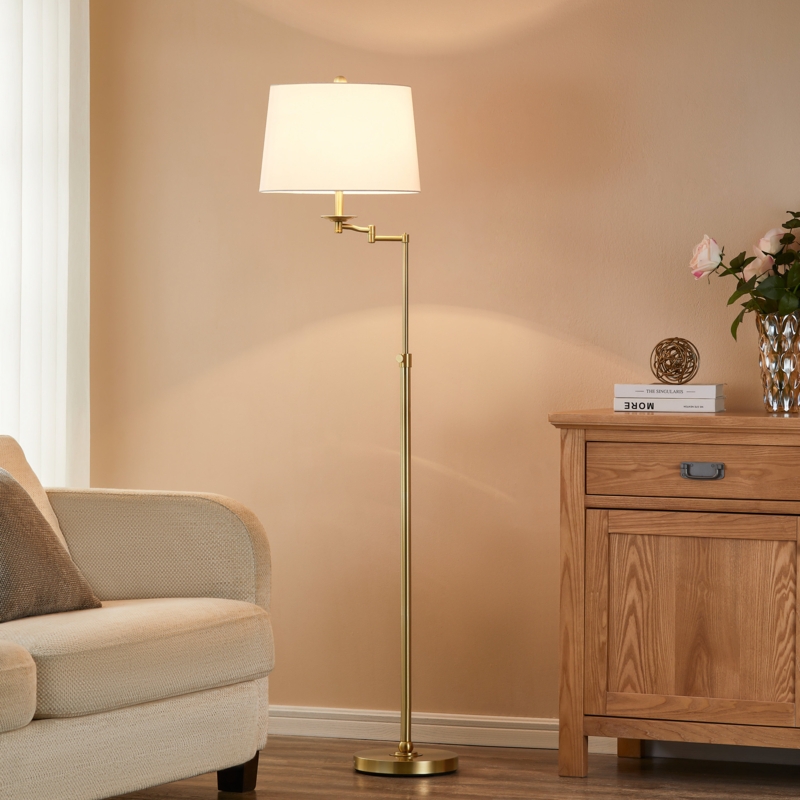Glam Polished Gold Floor Lamp with Telescoping Neck in Styled Corner