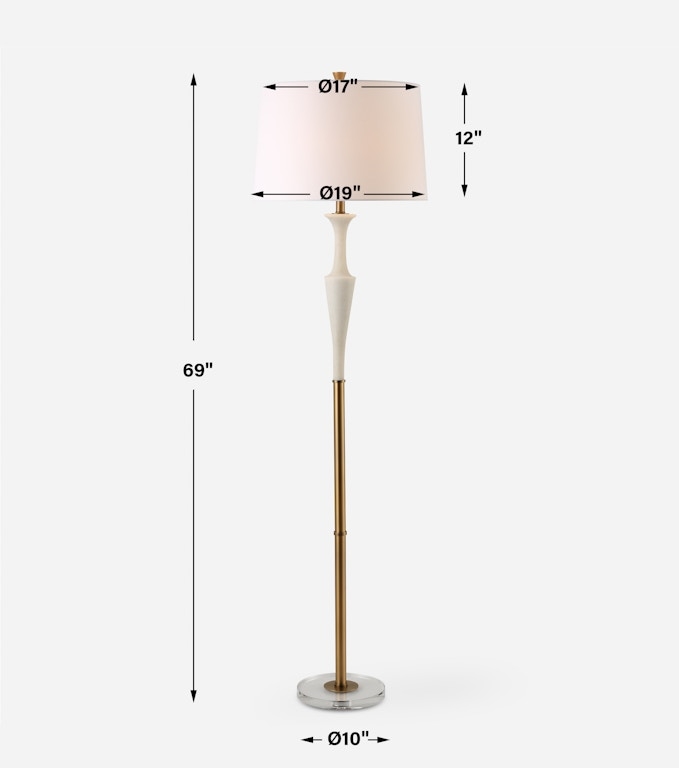 Glam Stacked White Stone Cylinder Floor Lamp with Gold Accents