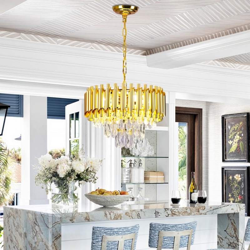 Glamorous Crystal Chandelier Three-Tier Polished Vertical Prisms (74 characters)